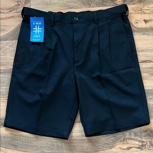 Haggar Cool 18 Pro Pleated Shorts Mens 34 Black Stretch Golf Casual 9.5 Inseam